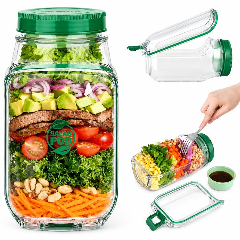 بريبارا حافظة سلطة Prepara Salad Pod بسعة 4.5 كوب، من Tritan، مع كبسولة صوص 2.5 أونصة، لحفظ مكونات السلطة بطبقات، مانعة للتسرب، آمنة للميكروويف والفريزر وغسالة الصحون للاستخدام اليومي - Image 1