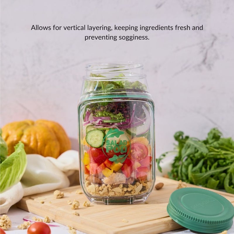 بريبارا حافظة سلطة Prepara Salad Pod بسعة 4.5 كوب، من Tritan، مع كبسولة صوص 2.5 أونصة، لحفظ مكونات السلطة بطبقات، مانعة للتسرب، آمنة للميكروويف والفريزر وغسالة الصحون للاستخدام اليومي - Image 4