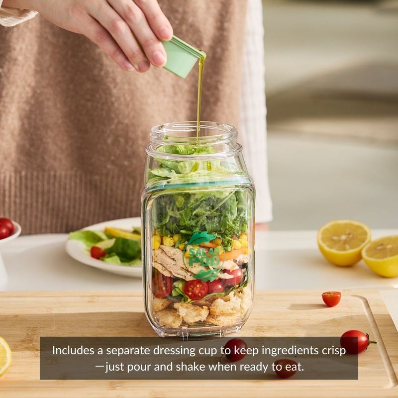 بريبارا حافظة سلطة Prepara Salad Pod بسعة 4.5 كوب، من Tritan، مع كبسولة صوص 2.5 أونصة، لحفظ مكونات السلطة بطبقات، مانعة للتسرب، آمنة للميكروويف والفريزر وغسالة الصحون للاستخدام اليومي - Image 5