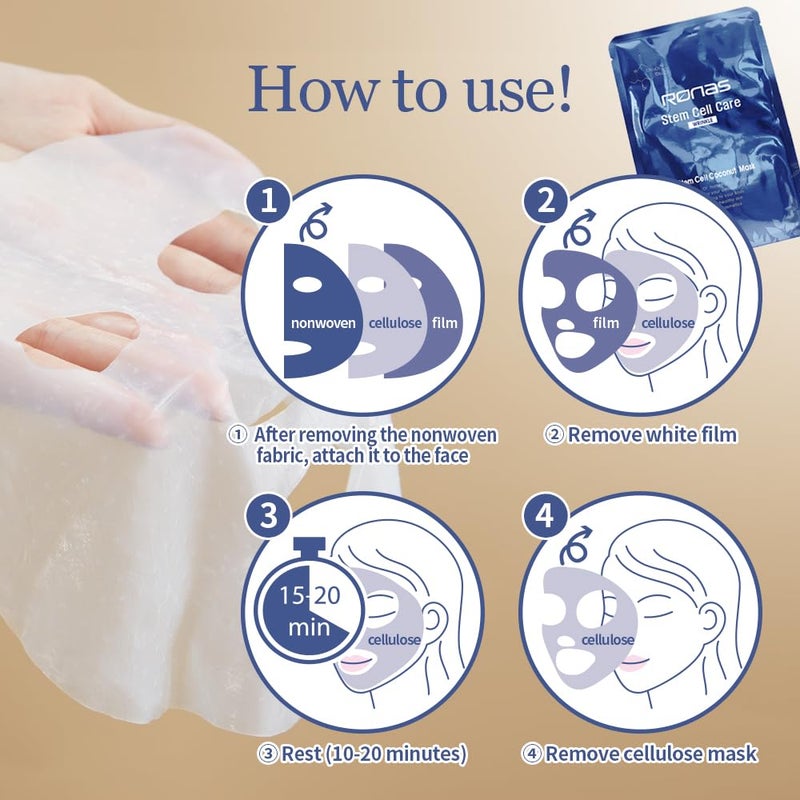 Ronas Stem Cell Coconut Gel Mask 5 pack. Anti Aging, Moisturizing, Rejuvenating. Sunburn Treatment. Korean Cosmetics. - Image 4