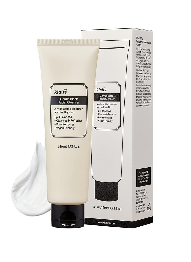 Klairs DearKlairs] Gentle Black Facial Cleanser, 4.73 Fl Oz | Vegan, low pH, Hydrating Finish, 99% Fine Dust Removal, A Creamy foam cleanser, daily face wash  - Image 1