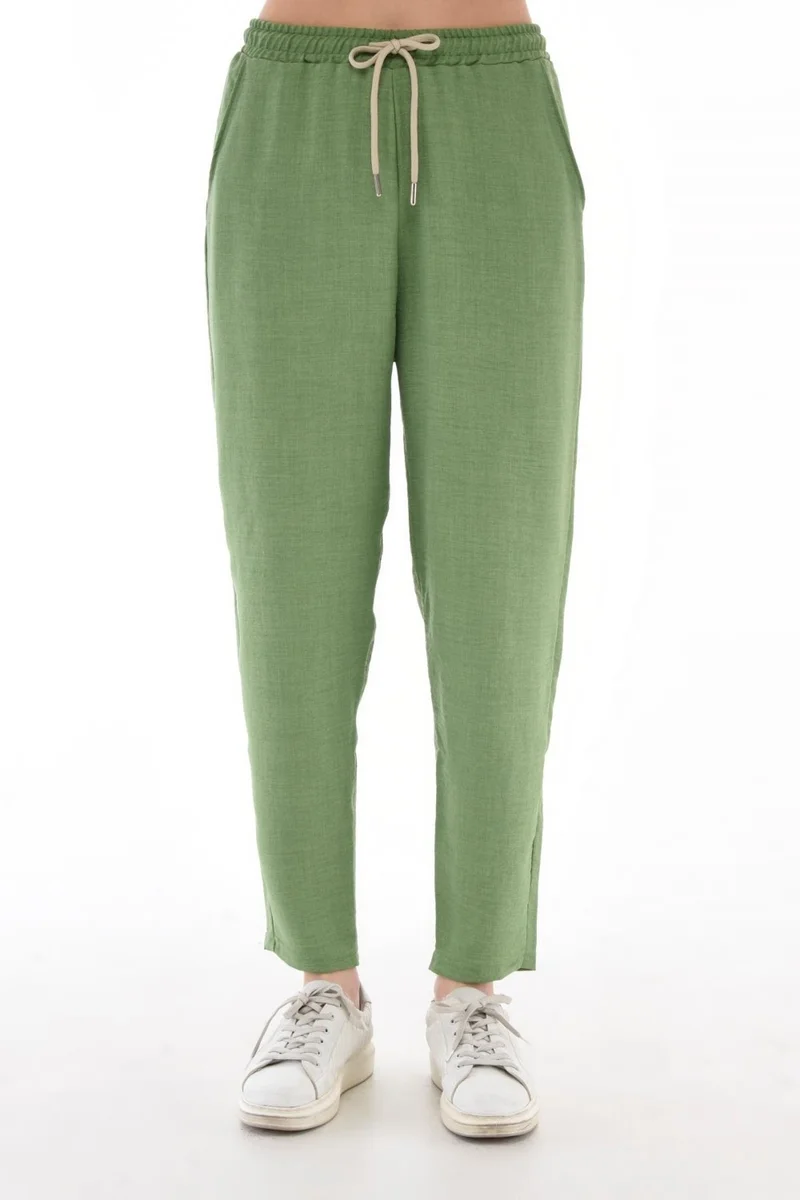 Cedy Denim Women's Synthetic Linen High Waist Elastic Skinny Leg Mom Pants C611