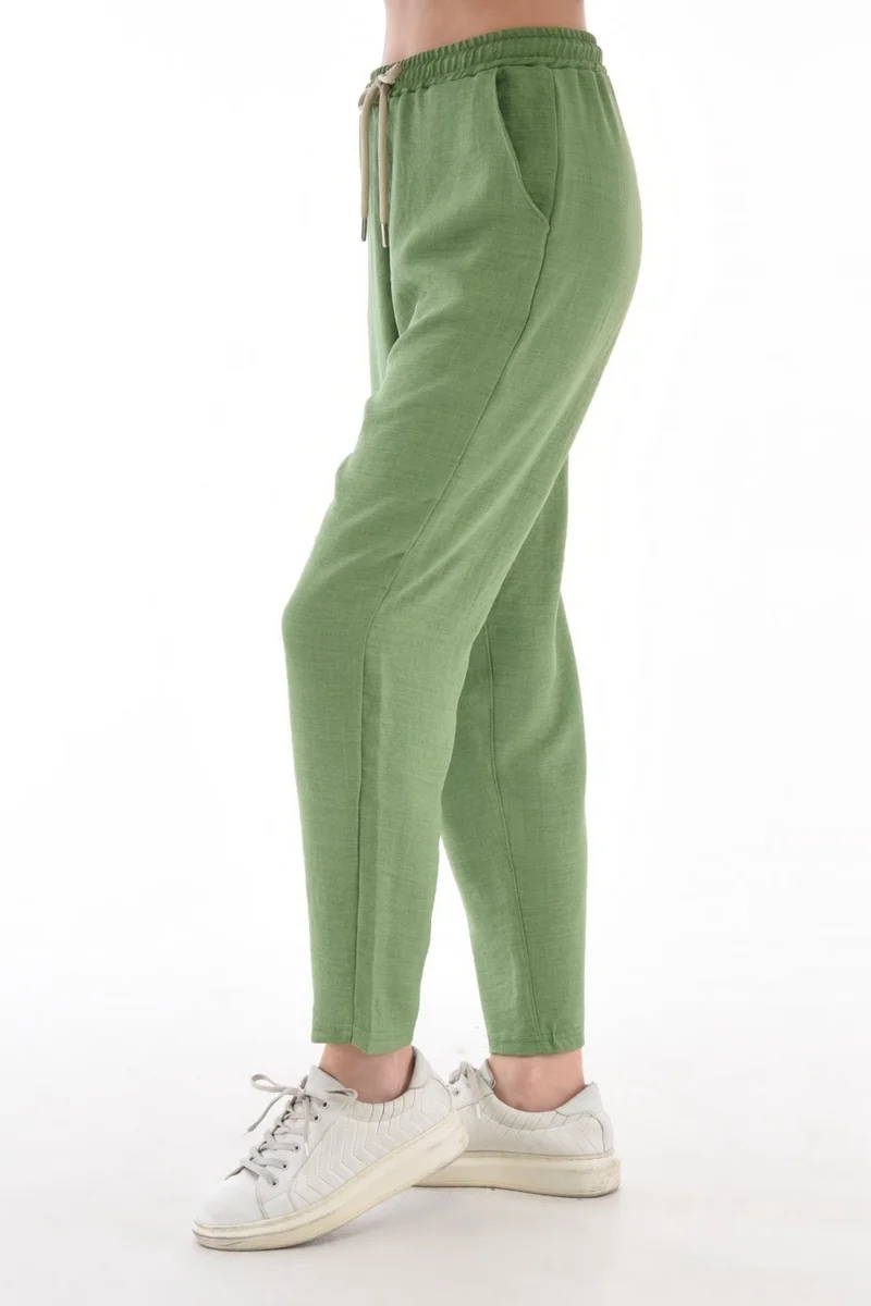 Cedy Denim Women's Synthetic Linen High Waist Elastic Skinny Leg Mom Pants C611
