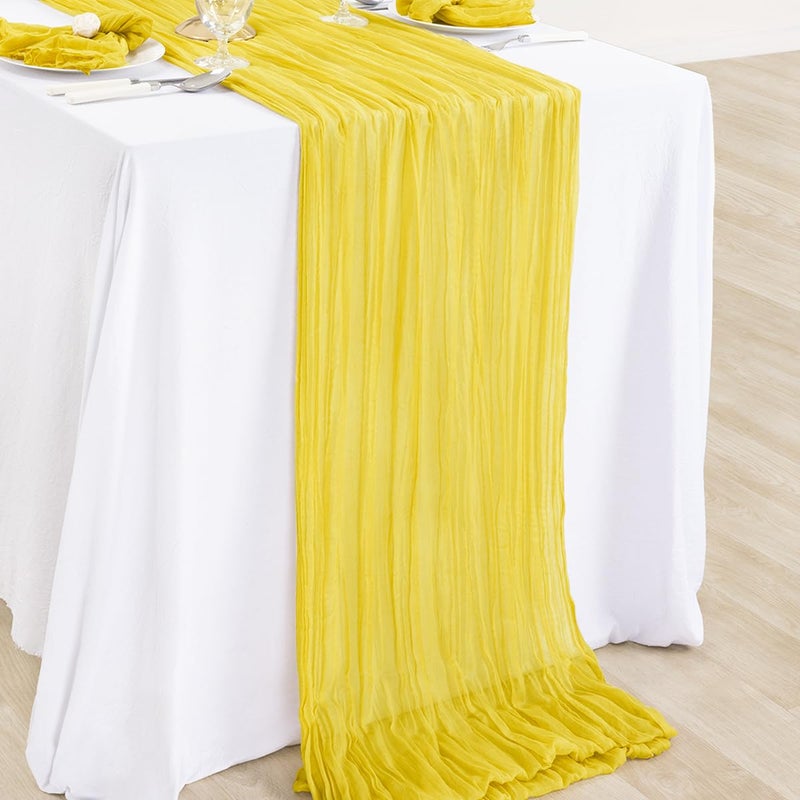 DeZerlor ديزلور 6 عبوات مفرش طاولة عيد الميلاد بلون الليمون الأصفر مفرش طاولة قماش الجبن مفرش طاولة بوهيمي بطول 120 بوصة ديكور طاولة الشتاء لحفلات الزفاف وحفلات استقبال الأطفال وزينة حفلات عيد الميلاد - Image 3