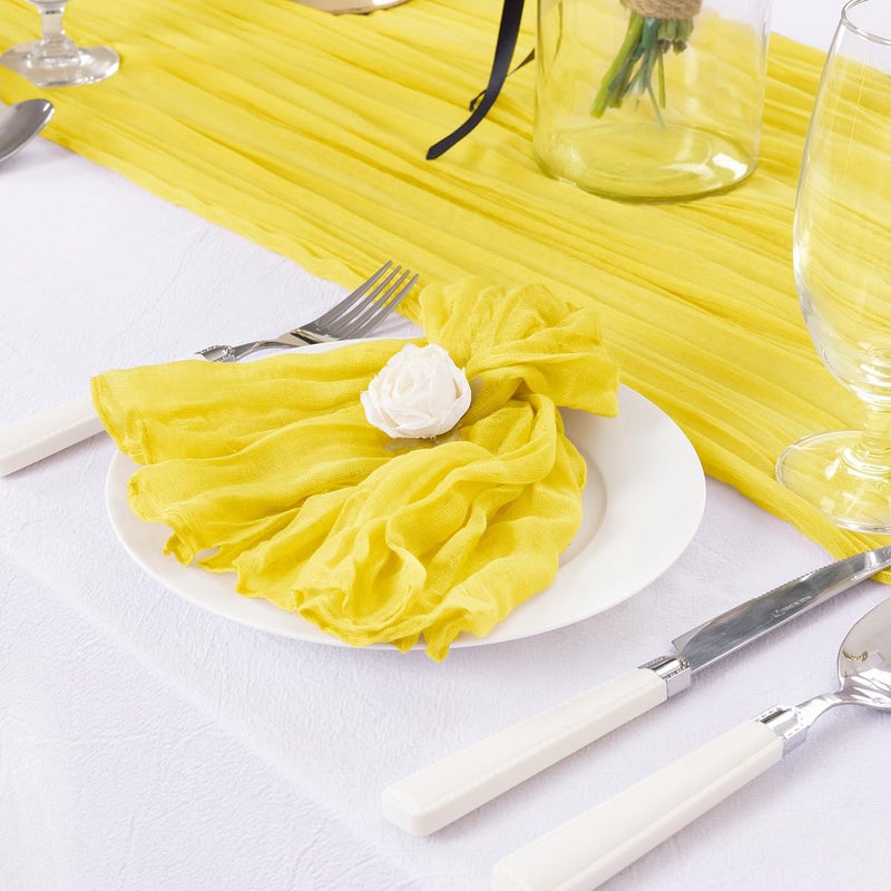 DeZerlor ديزلور 6 عبوات مفرش طاولة عيد الميلاد بلون الليمون الأصفر مفرش طاولة قماش الجبن مفرش طاولة بوهيمي بطول 120 بوصة ديكور طاولة الشتاء لحفلات الزفاف وحفلات استقبال الأطفال وزينة حفلات عيد الميلاد - Image 4