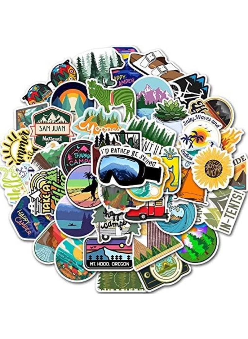 SYOSI Waterproof Camping Stickers, Outdoor Adventure Vinyl Decals for Hiking, Nature & Travel Lover, Durable Scrapbooking Stickers for Water Bottles, Journals, Luggage, Adults/Kids/Teens (50-Piece) - Image 2