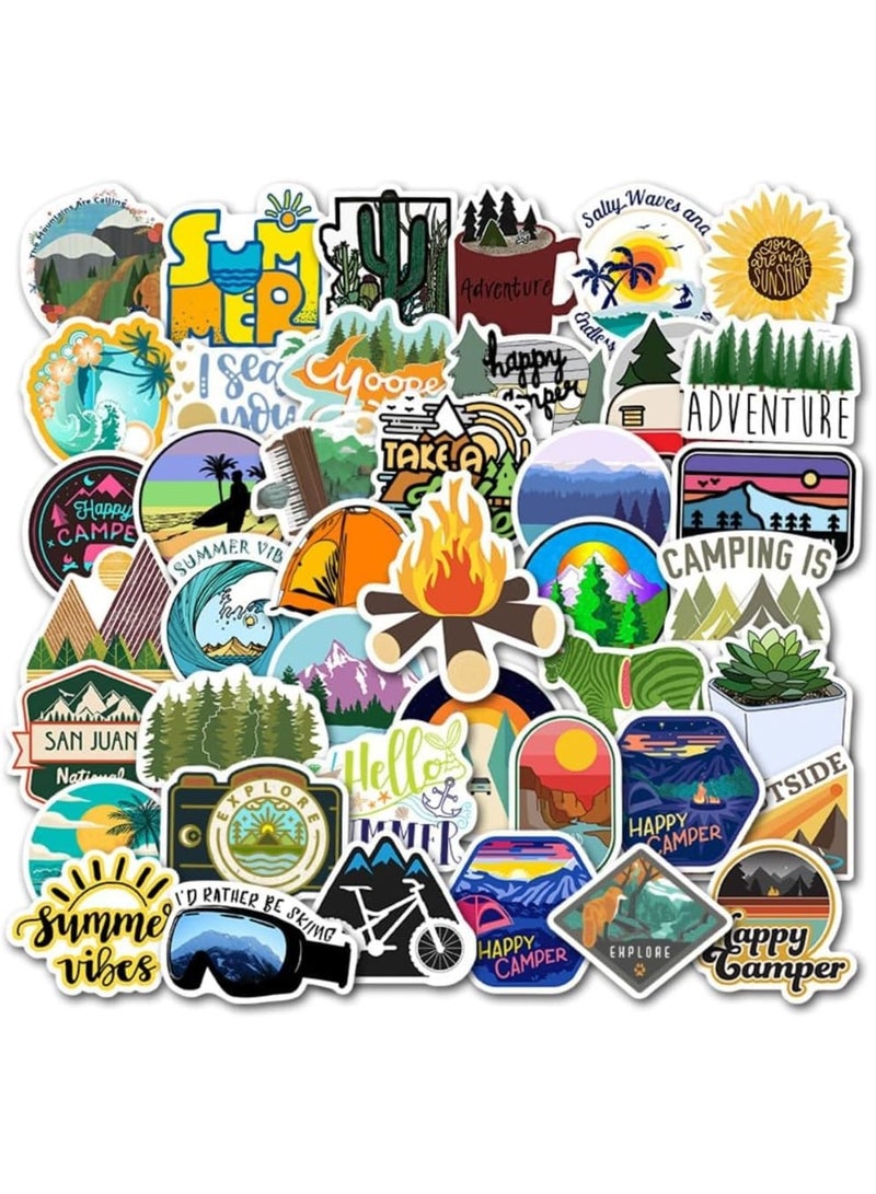 SYOSI Waterproof Camping Stickers, Outdoor Adventure Vinyl Decals for Hiking, Nature & Travel Lover, Durable Scrapbooking Stickers for Water Bottles, Journals, Luggage, Adults/Kids/Teens (50-Piece) - Image 1