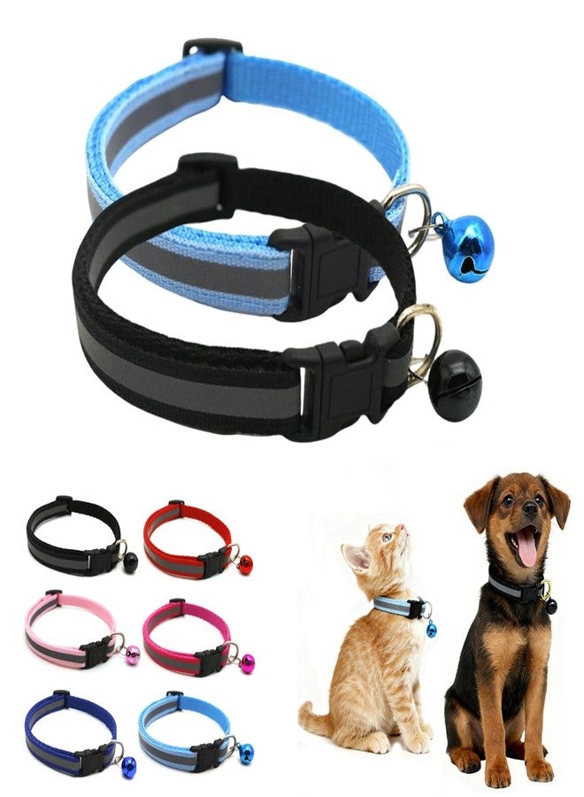 WeimoMonkey XXS Dog Collar with Bell,2-Pack Nylon Basic Reflective Cat Collars Puppy Collars Boys for Xs Small Cat Pet Animal Litter Tiny Kitten,XSmall,Black + Light Blue - Image 1
