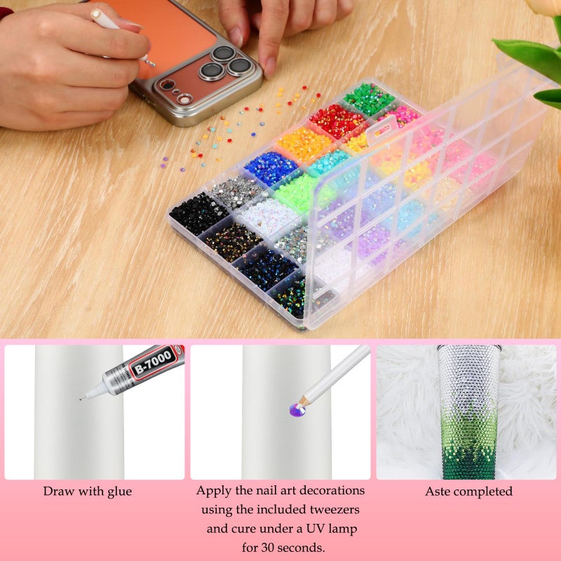 BSummit 3mm Colorful DIY Resin Rhinestone Kit for Bedazzling, Multicolor Flatback Gems, 3Pcs 10ml B7000 Jewelry Glue for Bedazzled Nail Art Clothing Shoes Nail Book Diamond Art (32000) - Image 5