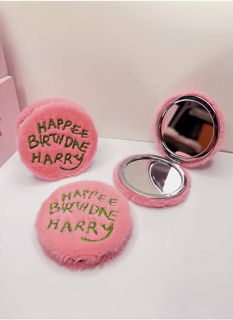 Paraphrase Fluffy Cute Folding Pocket Mirror – Unique Pink Harry Potter Themed Compact Makeup Mirror for Girls, Soft and Portable  - Image 1