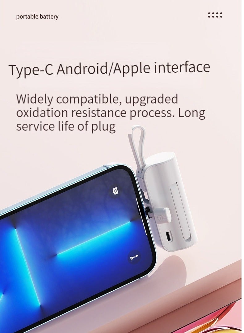 بنك طاقة كبسولة بسعة كبيرة 10000 مللي أمبير في الساعة مزود بكابل مزدوج من Apple وTypec مزود بحامل للهاتف المحمول، بنك طاقة محمول متعدد الوظائف باللون الأبيض - Image 5