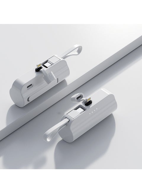 10000 mAh large capacity capsule power bank Apple and Typec cable dual plug comes with mobile phone holder portable multi-functional power bank white