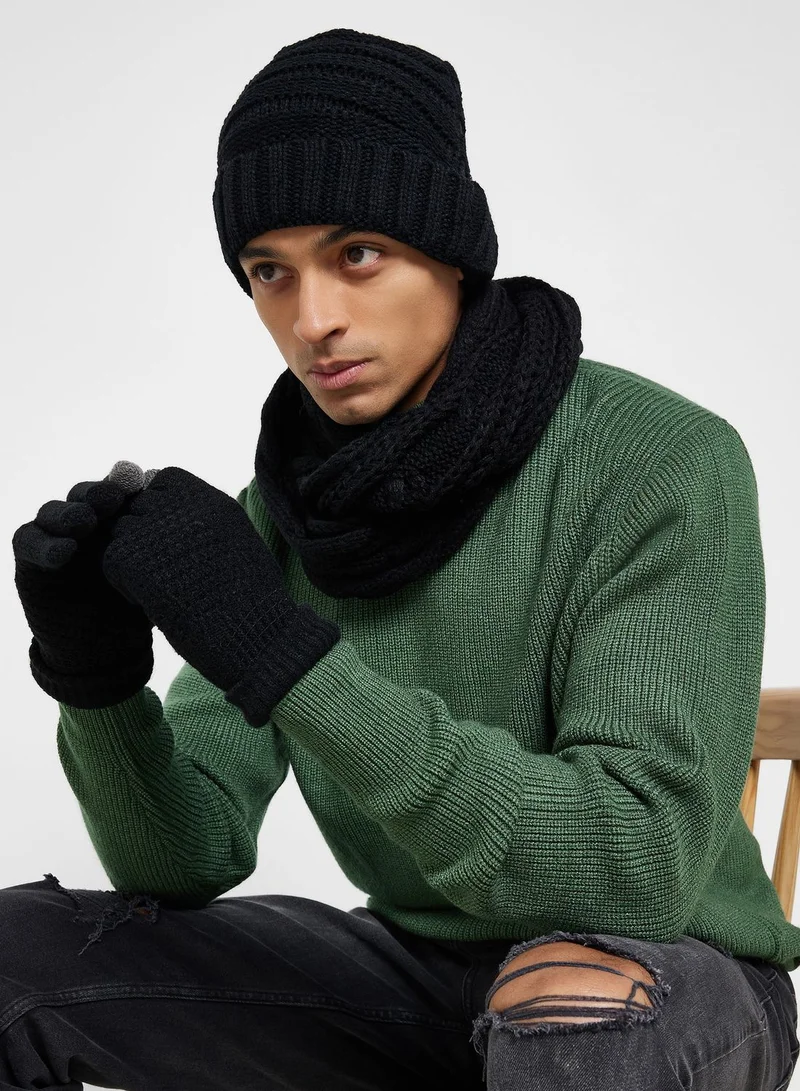Robert Wood 3 Pack Knitted Winter Beanie , Scarf & Gloves Set