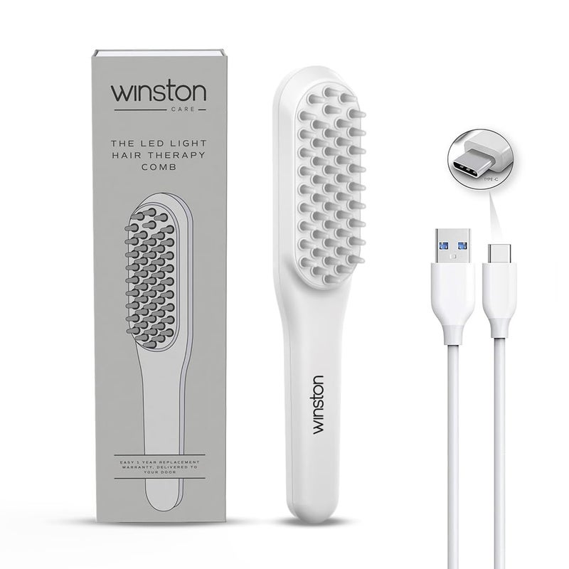 WINSTON Rechargeable Electric LED Comb for Hair Therapy and Growth Red Blue LED Light with Vibration Head Massager Hair Fall Control Scalp Treatment White 1Year Warranty - Image 1