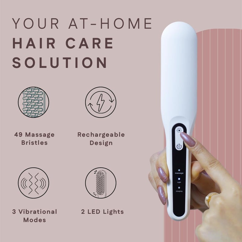 WINSTON Rechargeable Electric LED Comb for Hair Therapy and Growth Red Blue LED Light with Vibration Head Massager Hair Fall Control Scalp Treatment White 1Year Warranty - Image 3