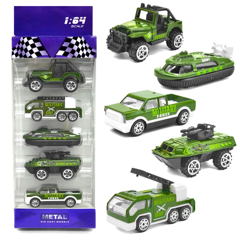 VGRASSP 1:64 Scale Mini Die Cast Alloy Metal Military Vehicle Toy Set for Kids - Free Wheels Pretend Play Army Toy Cars for Boys and Girls - Set of 5 - Image 5