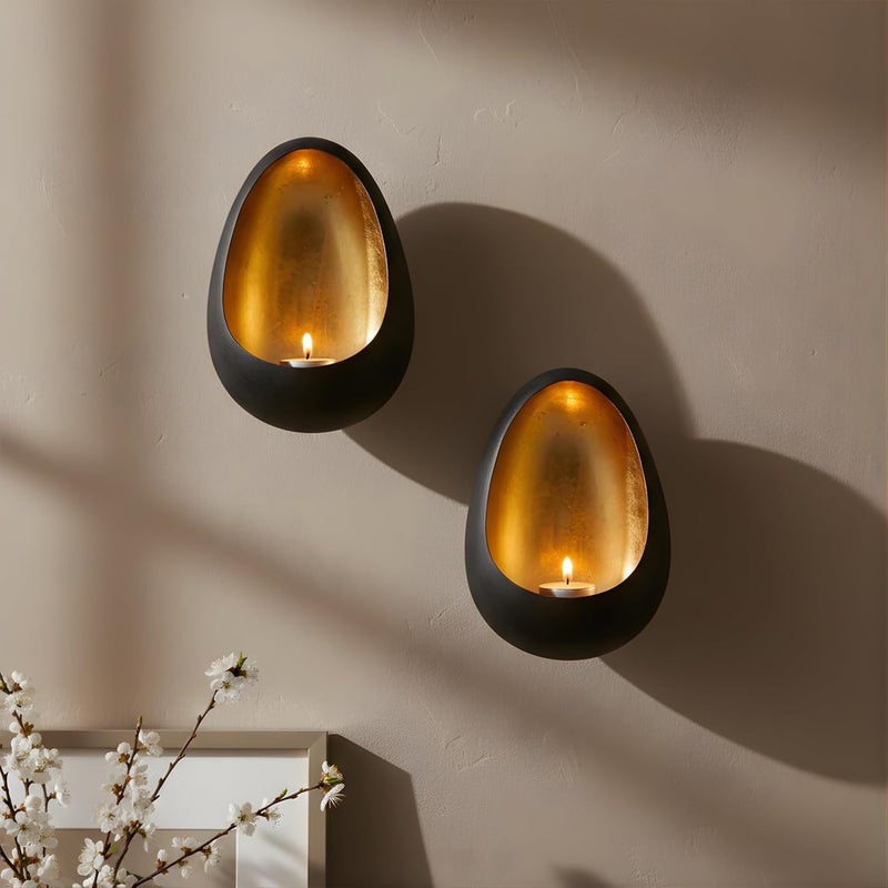 NativeSkins Ember Metal Wall Candle Sconce Set of Two Wall Candle Holders - Set of 2 Handcrafted Decorative Tea Light Sconces for Living Room Gold Tea Holder - Image 1