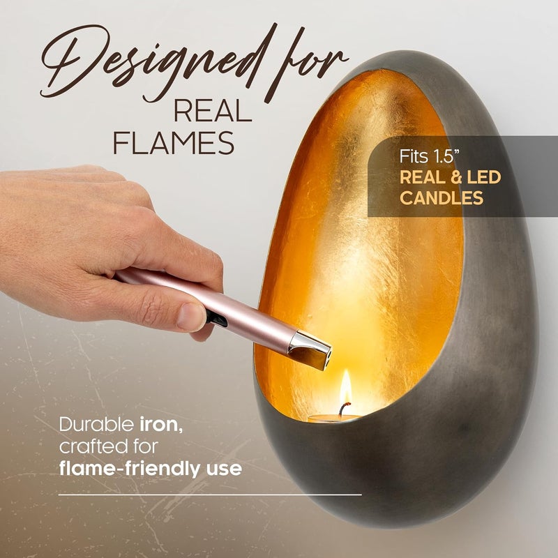 NativeSkins Ember Metal Wall Candle Sconce Set of Two Wall Candle Holders - Set of 2 Handcrafted Decorative Tea Light Sconces for Living Room Gold Tea Holder - Image 4