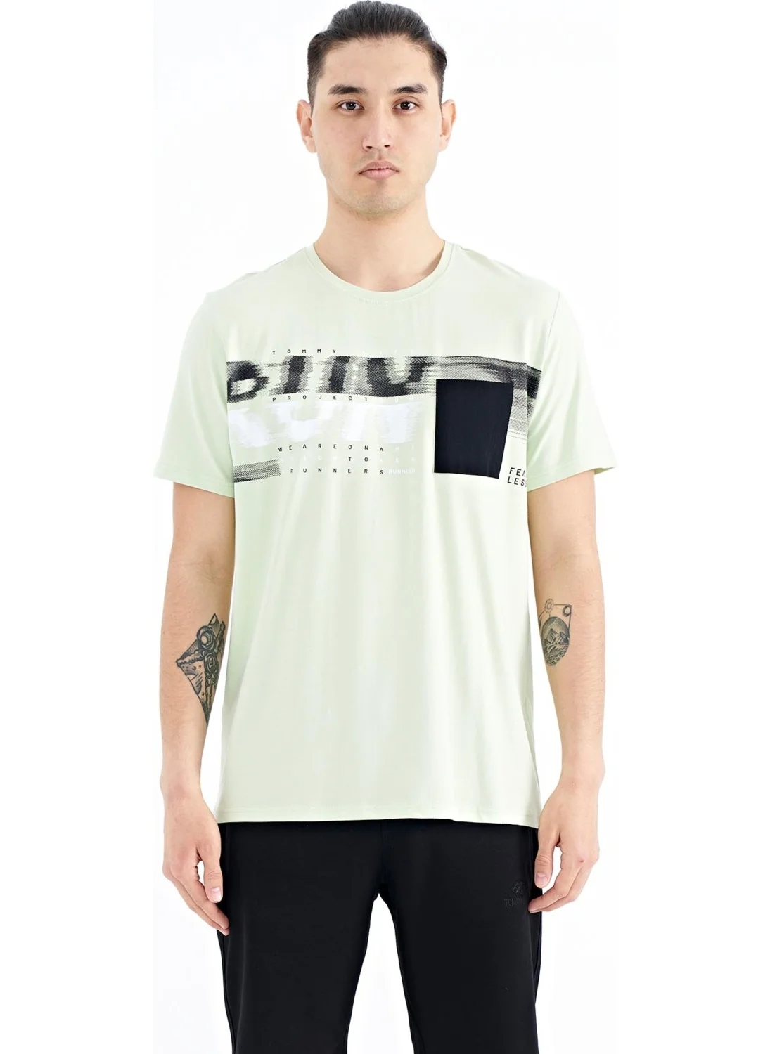Tommy Life Light Green Front Pocket Detailed Printed Standard Size Men's T-Shirt - 88200