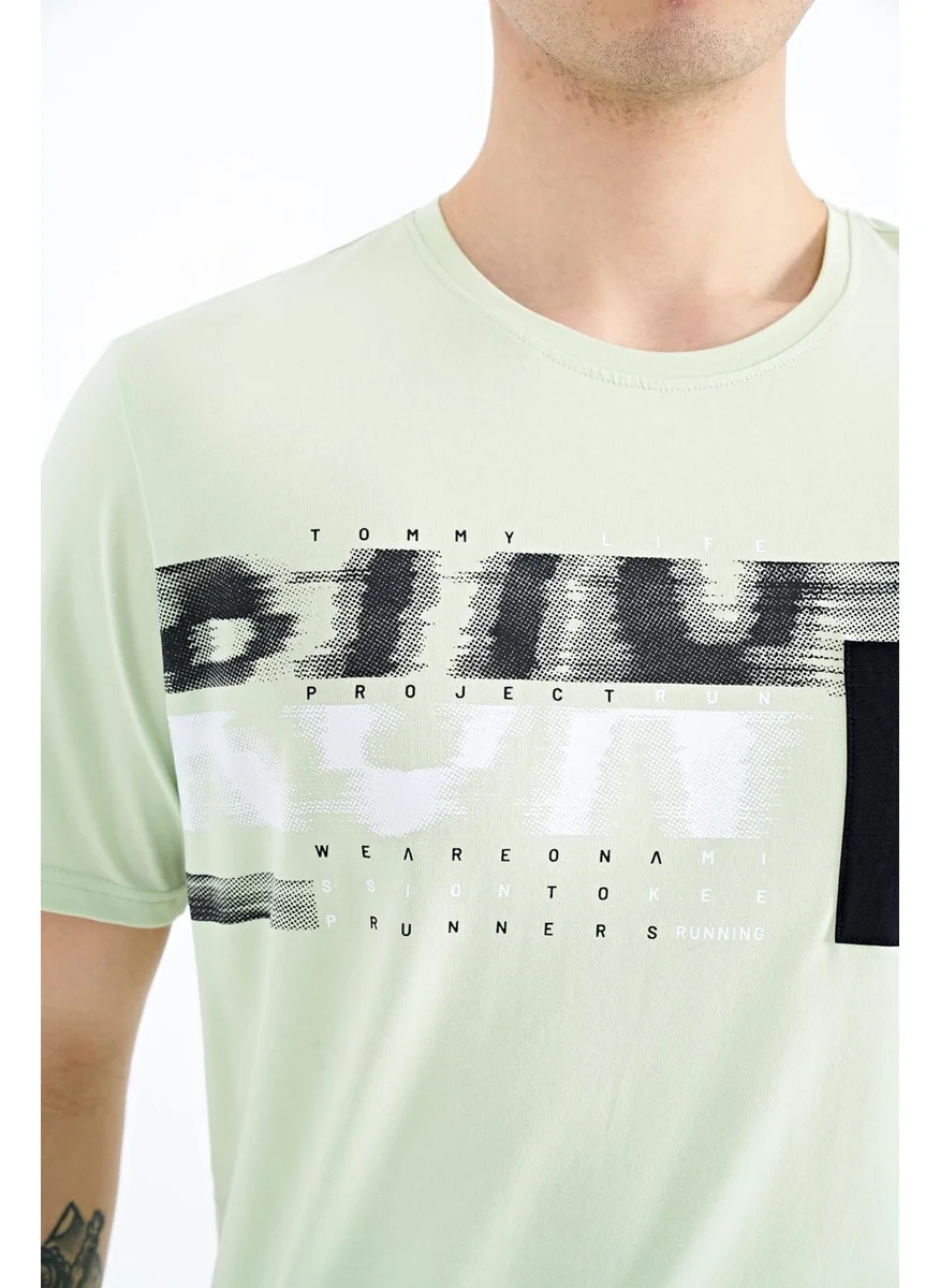 Tommy Life Light Green Front Pocket Detailed Printed Standard Size Men's T-Shirt - 88200