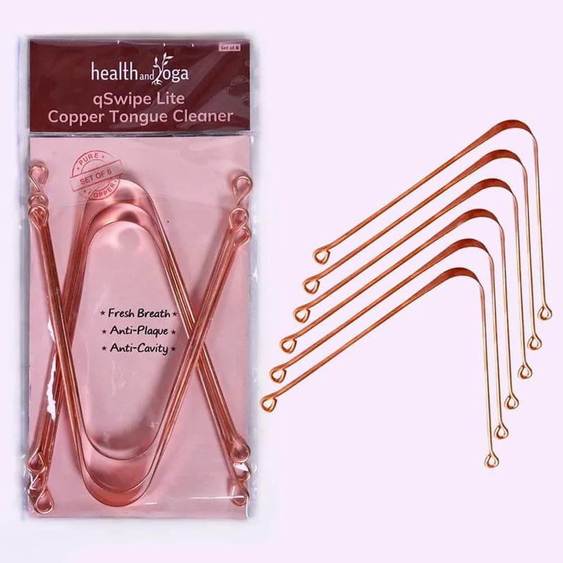 SoulGenie HealthAndYoga qSwipe Lite Copper Tongue Cleaners Pack of 6  Prevents Bad breath Improves taste Flexible Curved ends provide good grip  Complete Oral CareHygiene for TravelOfficeHome