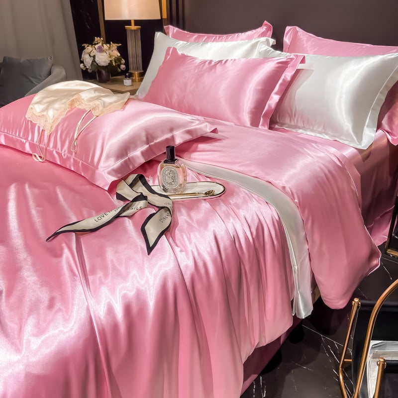 Light Luxury Bed Washed Silk Four-Piece Ice Silk Bed Sheet Quilt Cover Tencel Satin Silky Bedding - Image 1