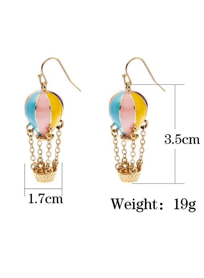 LUREME Colorful Enamel Hot Air Balloon Chained Basket Gold Tone French Hook Dangle Earrings 2002344-1 - Image 5