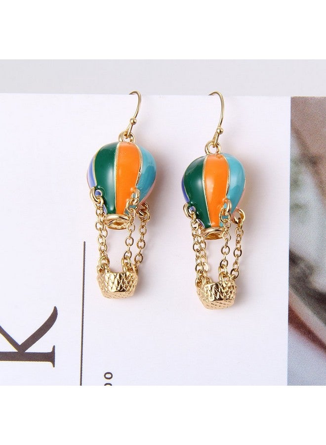 LUREME Colorful Enamel Hot Air Balloon Chained Basket Gold Tone French Hook Dangle Earrings 2002344-1 - Image 2