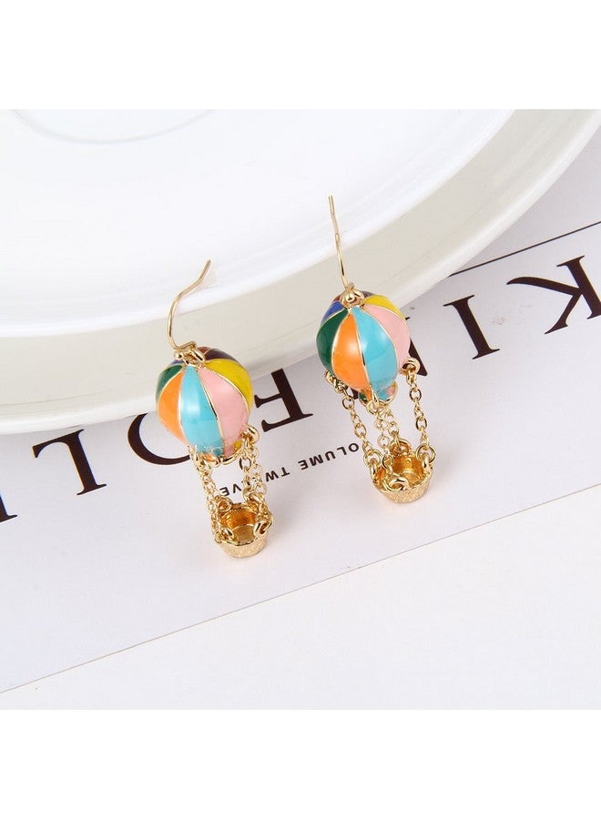 LUREME Colorful Enamel Hot Air Balloon Chained Basket Gold Tone French Hook Dangle Earrings 2002344-1 - Image 3