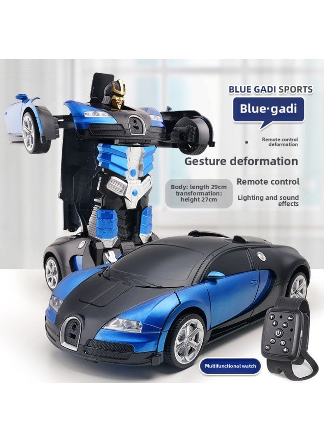 One-key Deformation Remote Control Car 2.4G Gesture Induction King Kong Robot Children's Toy Racing Generation Batch Cross-border-Color:Blue Gadi [Remote Control + Gesture + Watch + Voice] 1:14  - Image 1