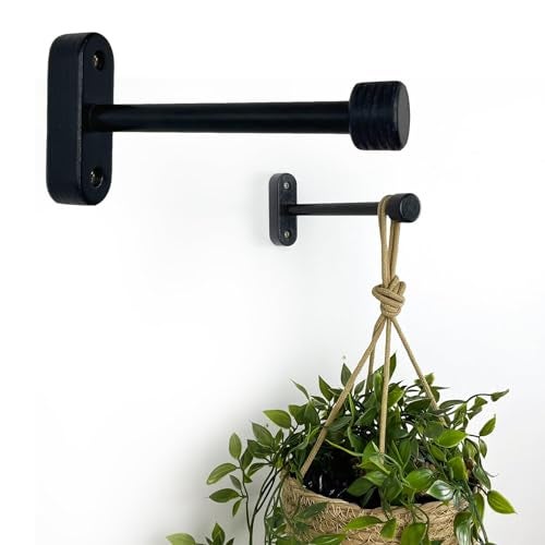 EvenWood 2Piece Set of Wooden Plant Hooks for Wall with Sturdy Metal Tube Plant Wall Hanger for Pots Flower Brackets Bracket Plant Hanger for Indoor and Outdoor Decorations Black 6 Inch - Image 1