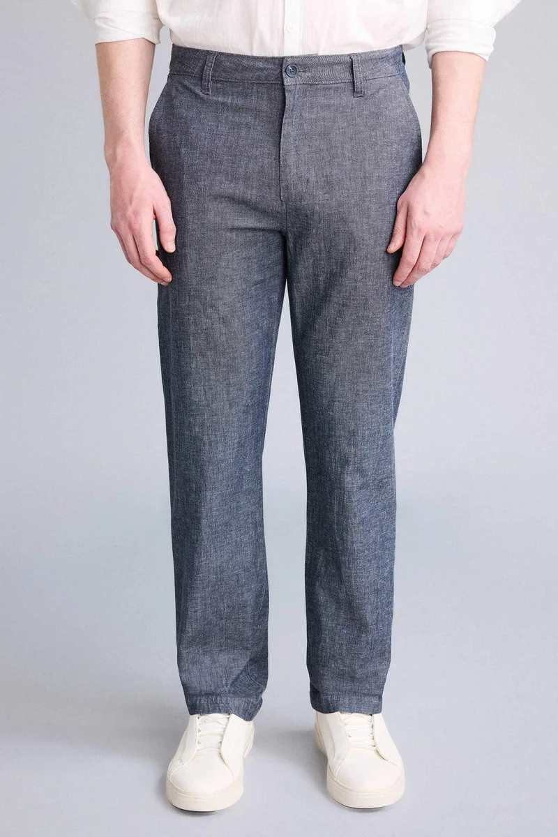 Defacto  Regular Fit Linen Trousers for Men | Best Price UAE
