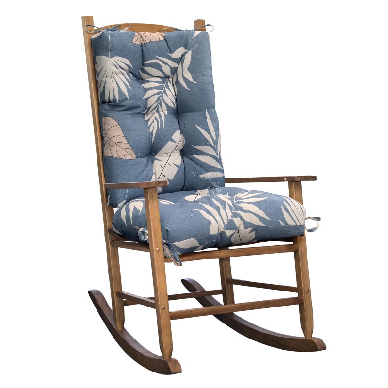 TESICA Patio Rocking Chair Cushion Outdoor Indoor Floral Chair Cushions Replacement for Porch Chairs Waterproof Seat Pads Blue Grey - Image 1