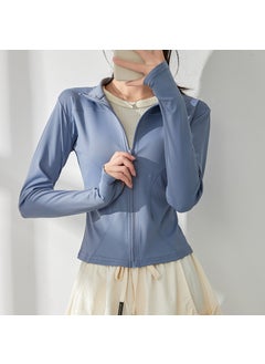 Womens Yoga Suit 2025 Spring New Style Pilates Training Sports Quick Dry Jacket Running Fitness Top All-Weather Training Outerw Gray lake blue