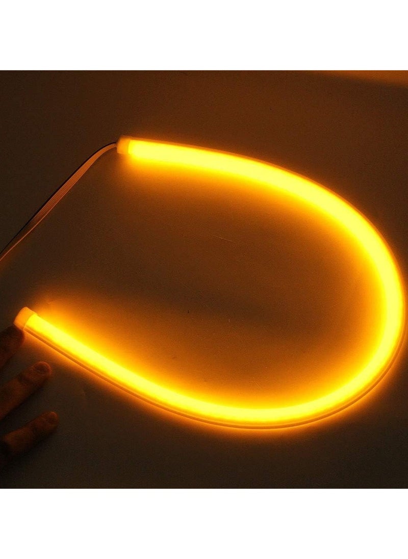 Generic - Flexible car LED light strip, 2 pieces, 24 inches, mounted on the surface of the headlights, dual-color white daylight and yellow/amber light (sequential flow) - Image 1