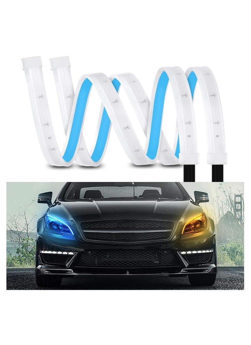 Generic - Flexible car LED light strip, 2 pieces, 24 inches, mounted on the surface of the headlights, dual-color white daylight and yellow/amber light (sequential flow) - Image 1