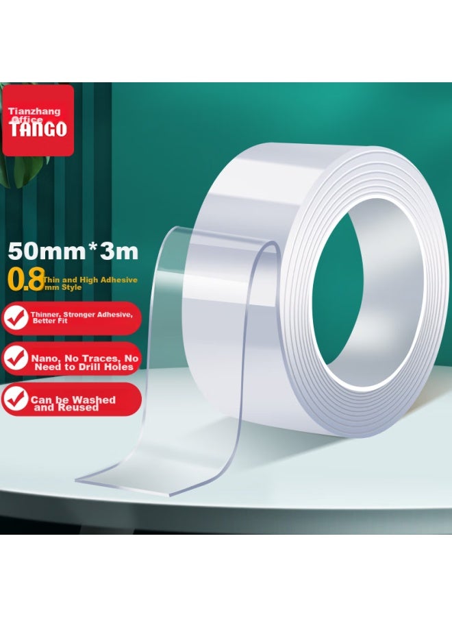 تانجو Tango شريط لاصق مزدوج الوجه، لاصق نانو، غير مرئي، 50mm*3m*0.8mm، 1 لفة، شديد الشفافية، شريط لاصق مزدوج قوي، للاستخدام المنزلي والسيارة، متخصص للوحات المقترنة، شريط سحري - Image 1