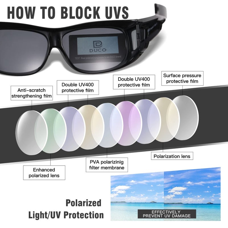 DUCO Fit Over Sunglasses Wraparound Sunglasses for Men Women Polarized Wear Over Sun Glasses UV Protection DC8965 - Image 5