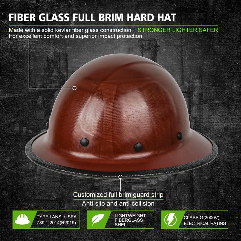 GREEN DEVIL Fiberglass Full Brim Hard Hat OSHA & ANSI Rated Fiber Hardhat for Men with Brim Guard - Image 2