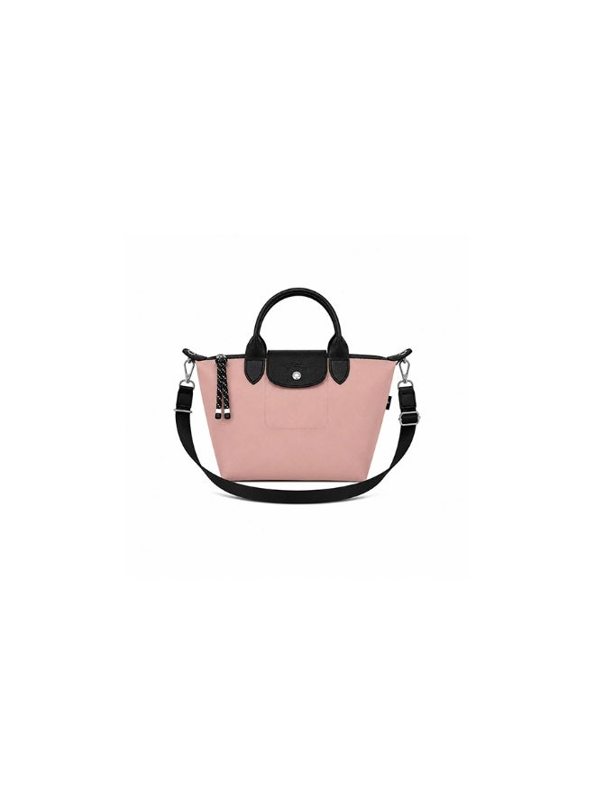 Energy Series Mini Tote Bag with Crossbody Strap, Pink with Black Trim, Lightweight Woven Fabric - Image 1