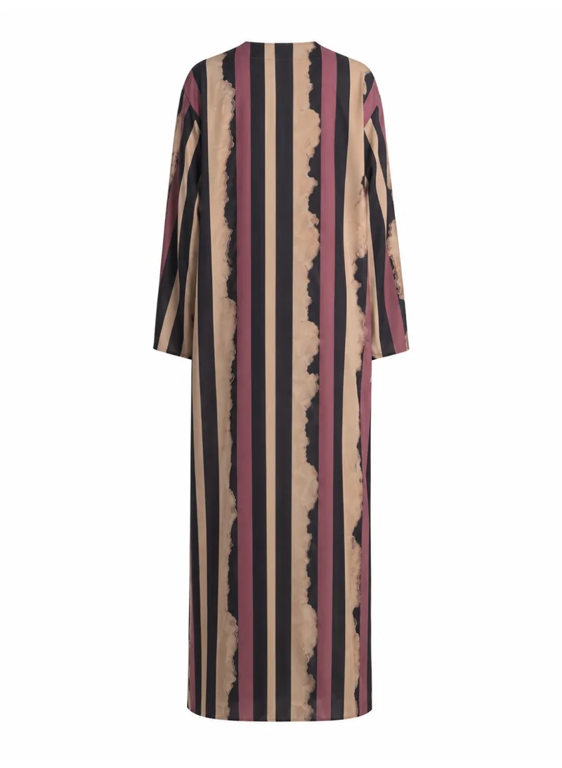 Amnad International Siena Silk Abaya with Matching Chiffon Hijab, Painterly Stripe Print, Sizes 52-60 inches