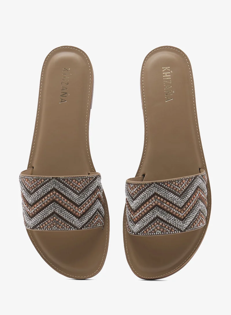 Khizana KHAKI Embellished Flat Sandals for Women | Best Price UAE