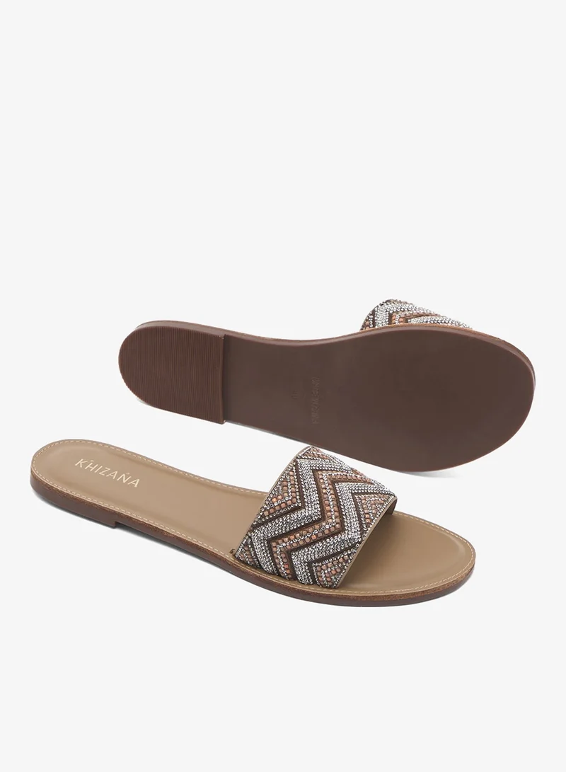 Khizana KHAKI Embellished Flat Sandals for Women | Best Price UAE