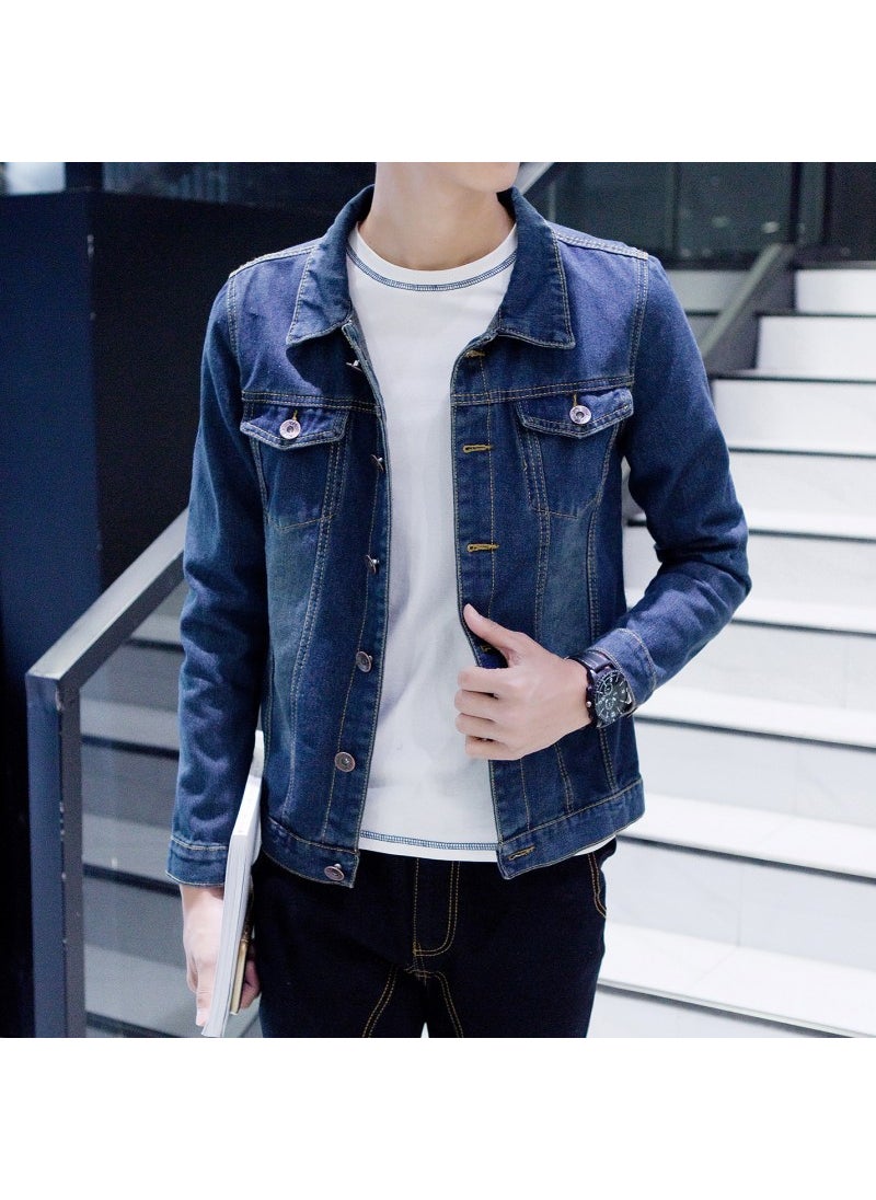 Spring Mens Stylish Denim Jacket Cool Hole Student Retro Korean Version Slim Fit Jeans Top Trendy Long Sleeve Collar Jacket Blue - pzsku/Z14E319D426389A2CAFF9Z/45/_/1741688136/040ee223-4a10-4c6b-8435-ade7098cef48