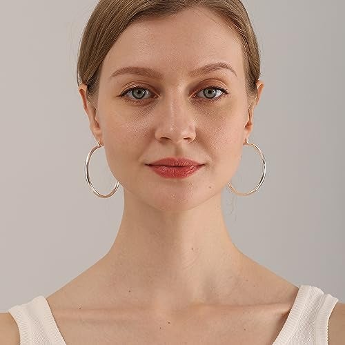 OOOPEL 4mm Thick Gold Chunky Hoop Earrings - Sterling Silver Post, Hollow Tube, Hypoallergenic Lightweight Large Hoops For Women - 20/30/40/50/60MM - Image 5