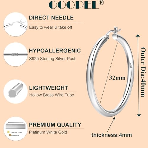 OOOPEL 4mm Thick Gold Chunky Hoop Earrings - Sterling Silver Post, Hollow Tube, Hypoallergenic Lightweight Large Hoops For Women - 20/30/40/50/60MM - Image 2