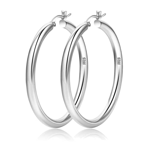 OOOPEL 4mm Thick Gold Chunky Hoop Earrings - Sterling Silver Post, Hollow Tube, Hypoallergenic Lightweight Large Hoops For Women - 20/30/40/50/60MM - Image 1