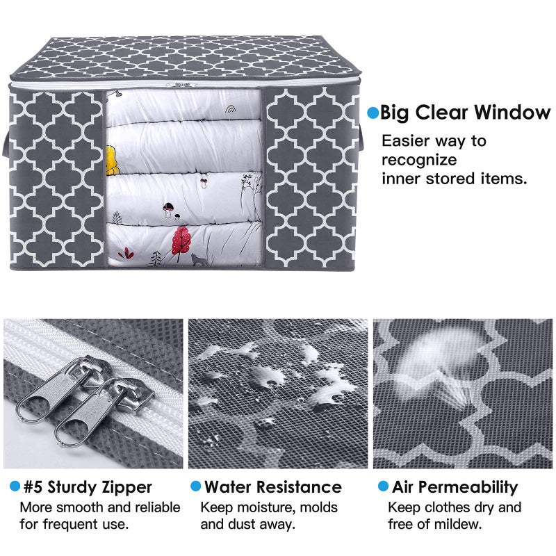 WISELIFE Storage Bags, Large Blanket Clothes Organization and Storage Containers for Bedding, Comforters, Foldable Organizer with Reinforced Handle, Clear Window,Sturdy Zippers,(Grey, 3 x 100L) - Image 3