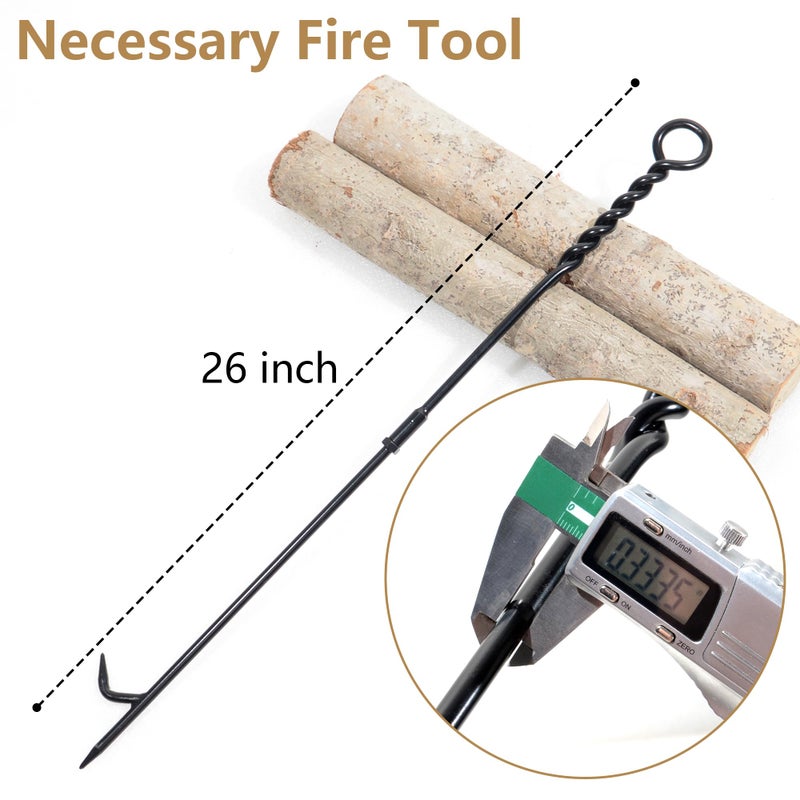 CKLT Fire Poker for Fire Pit Outdoor, 26inch Twisted Rope Design Camping Fireplace Poker, Removable and Portable Fire Pit Accessories, Heavy Duty Solid Steel Fireplace Tool Rust-Resistant Black Finish - Image 2