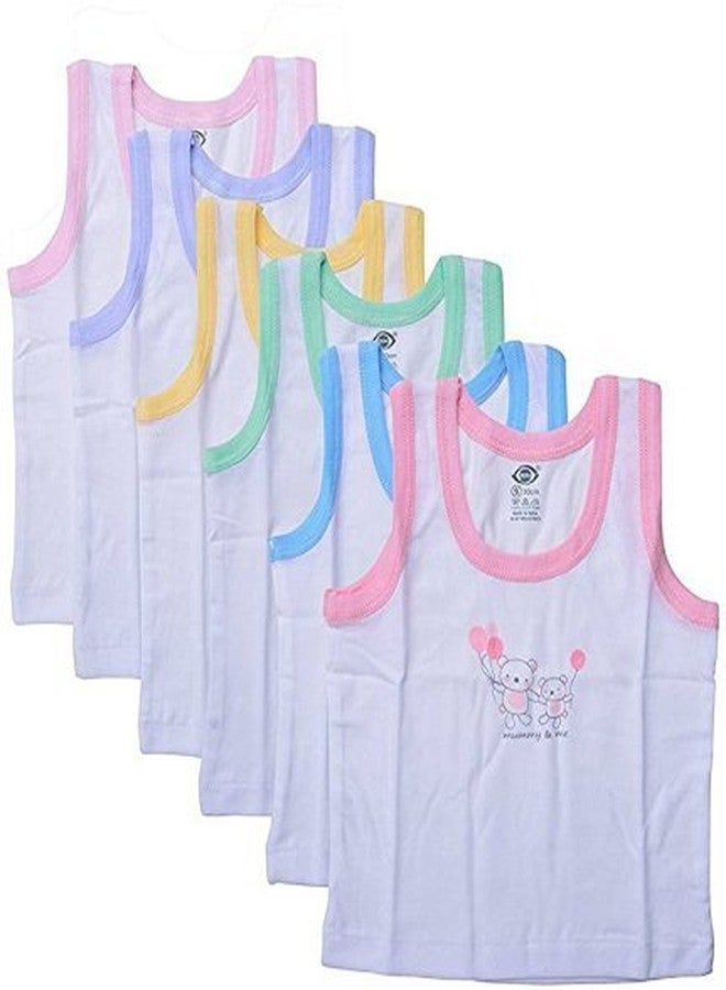GOOD LUCK Goodluck Nonibud New Born Baby Kids Inner Wear Baniyan Unisex Printed Cotton Baby Sando Regular Fit Vest Cotton Housiery With Cartoon Print Pack Of 6 Pcs (Baby White Print, 3-6 Months) - Image 1